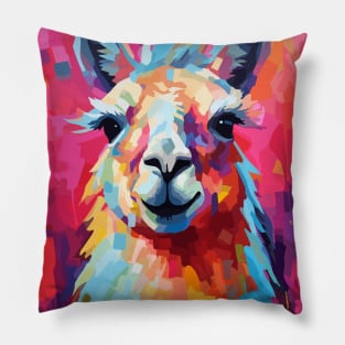 Cute Colorful Llama Abstract Art Pillow