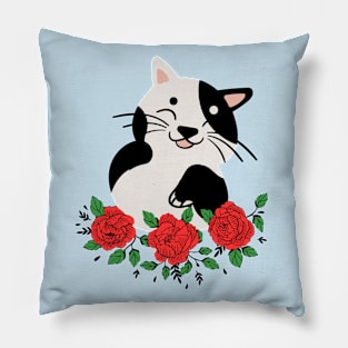 Happy Cat With Flowers Pillow