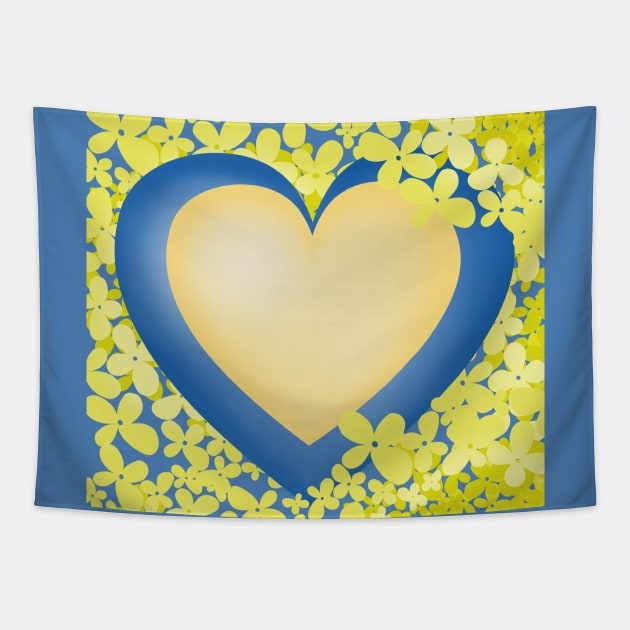 Heart and yellow flowers Tapestry by KateQR