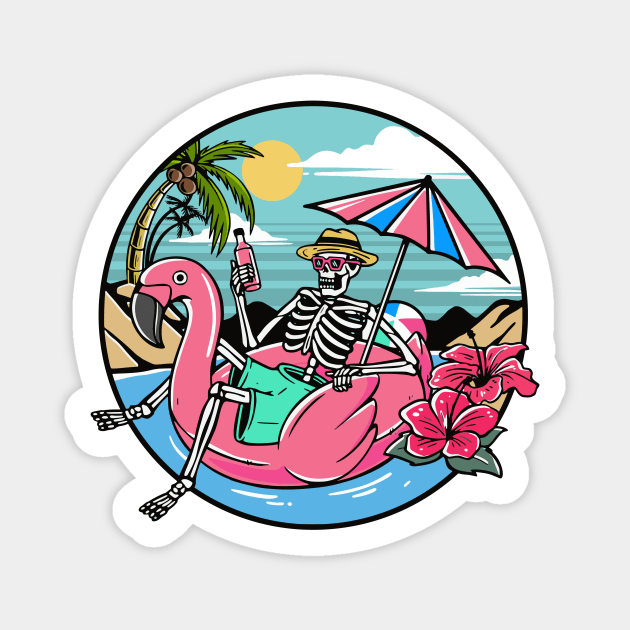 Summer Skeleton Floating in a Pool Magnet by SLAG_Creative