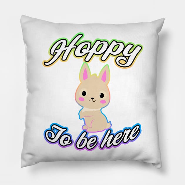 Hoppy To Be Here Rainbow Pillow by Shawnsonart