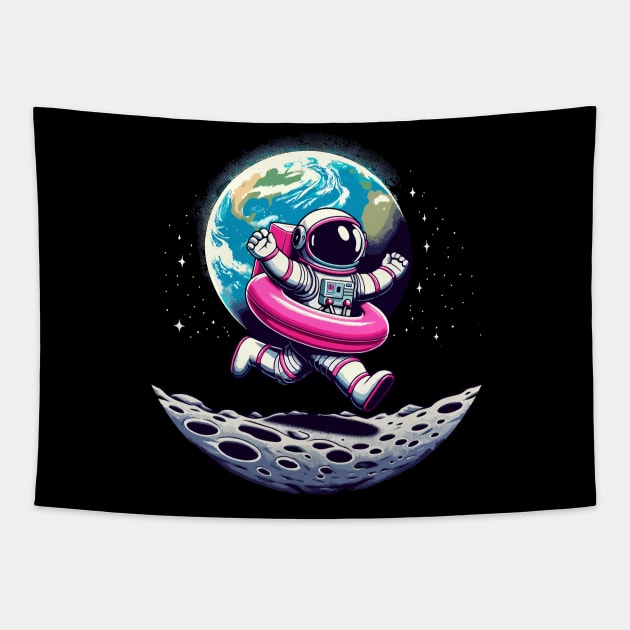 Pool Party Astronaut Pink Float Funny Space Tapestry by KsuAnn