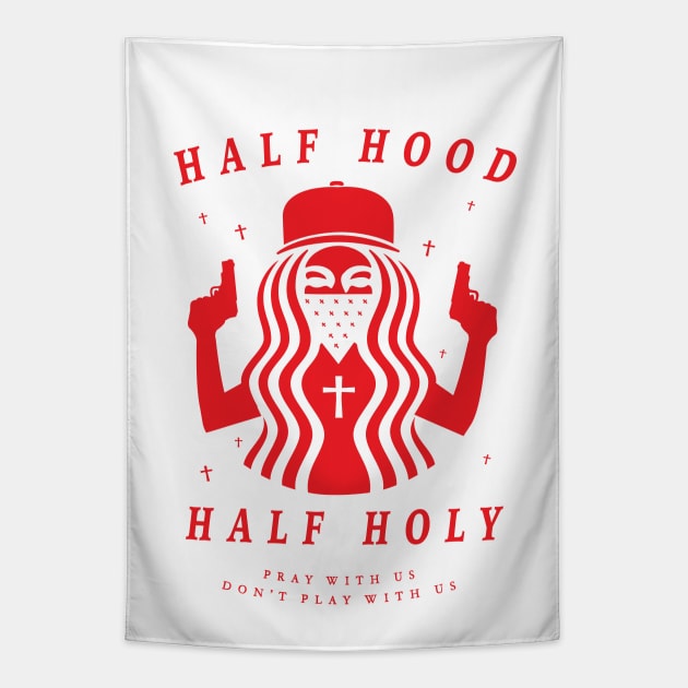 Half Hood Half Holy Tapestry by Wulfland Arts