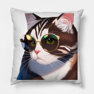 Smart Cat Wearing Glasses Sticker Pillow