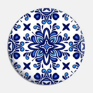 Blue and White Flower Tile Pin