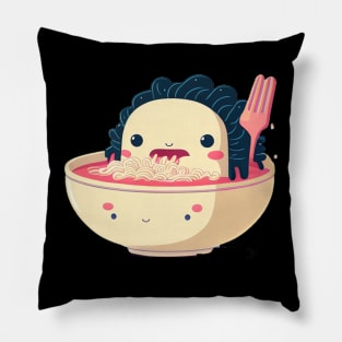 Axolotl eating ramen anime kawaii Pillow