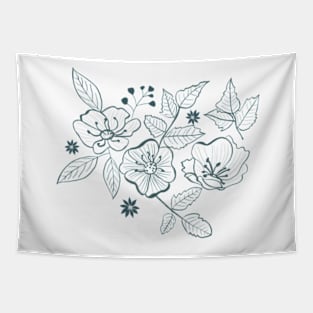 California Wild Rose Blue and Cream Pattern Tapestry