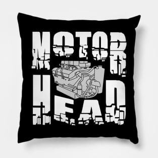 Motor Head Engine White Text Pillow