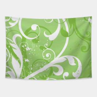 White Green Floral Art Tapestry