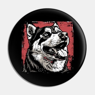 Retro Art Alaskan Malamute Dog Lover Pin