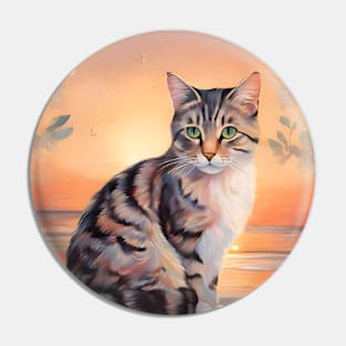 Floral Cat Pastel With Beautiful Sunset Pin