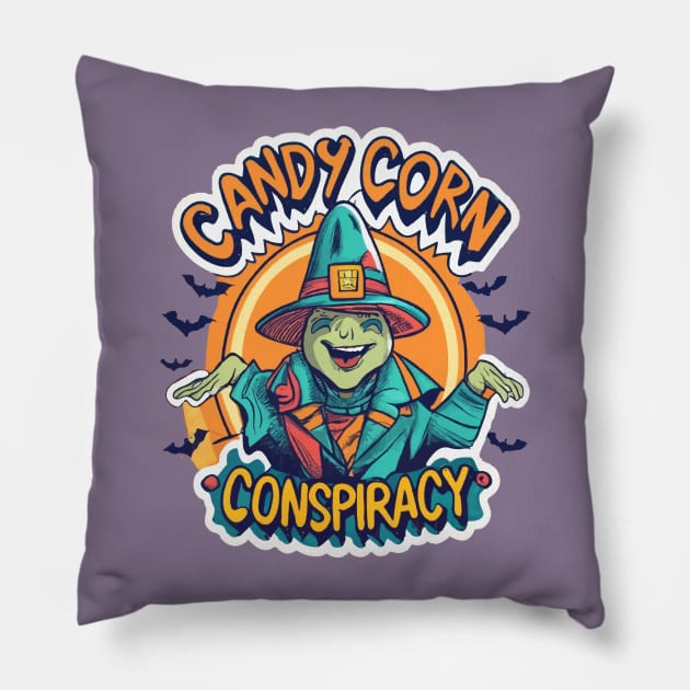 Candy corn conspiracy Pillow by ArtfulDesign