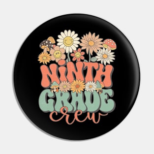 Ninth Grade Crew Retro Groovy Daisy Back To School Funny Teacher Girls Pin