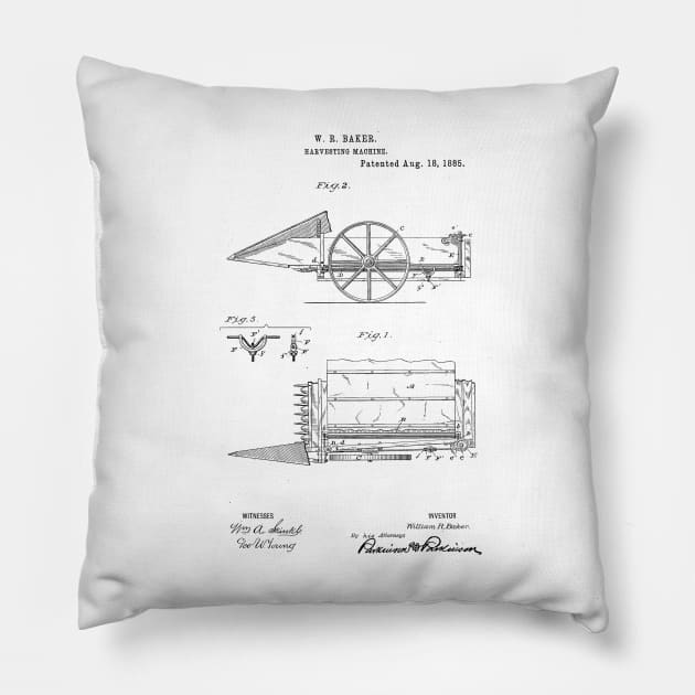 Harvesting Machine Vintage Patent Hand Drawing Pillow by TheYoungDesigns