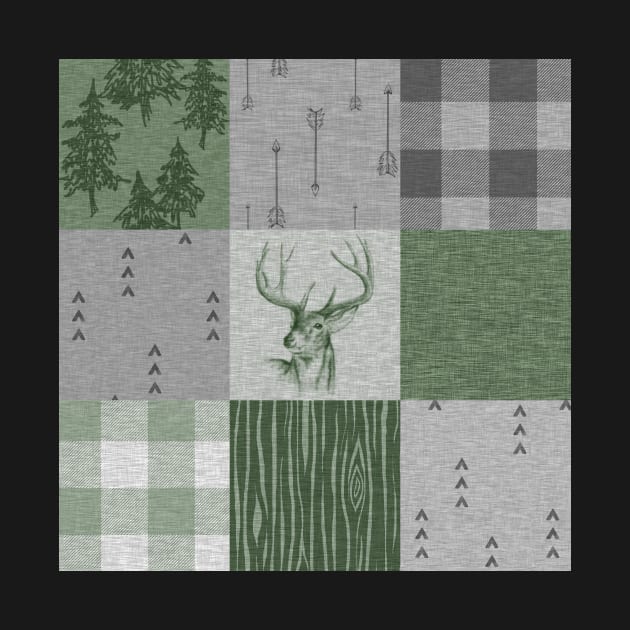 Rustic Deer Patchwork - Green/Grey by SugarPineDesign