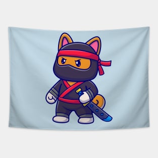 Cute Shiba Inu Dog Ninja With Sword Katana Cartoon Tapestry