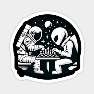 Space Astronaut Playing Chess With Alien Aesthetic Galaxy Magnet