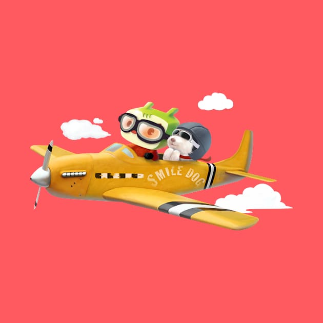 Little pilot and dog on a plane in the Sky by zkozkohi