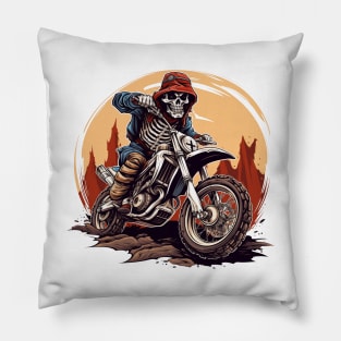 Skeleton Riding Dirt Bike Pillow