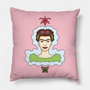 Cute Cartoon Frida Kahlo portrait Pillow