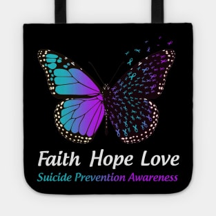 Faith Hope Love Butterfly Suicide Prevention Awareness Tote