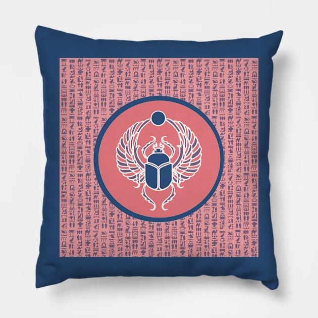 Sacred scarab with wings, ancient Egypt, hieroglyphs, vintage look, old pink Pillow by art-of-egypt