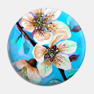 Japanese Sakura Cherry Tree Flowers in Aqua Blue Pin