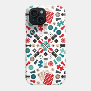 Wanna play? // pattern // white background teal red mint brown black and white game pieces Phone Case