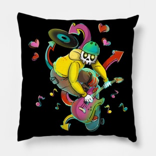 Skateboarding Skelton Guitarist Skull Skater Pillow