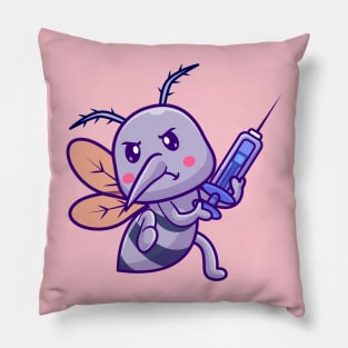 Cute Mosquito Holding Injection Cartoon Pillow