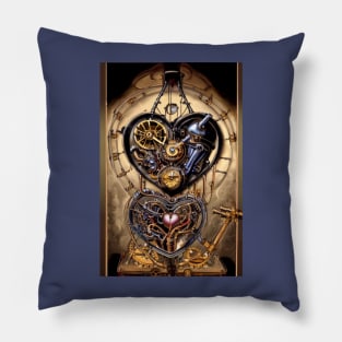 Steampunk mechanical heart Pillow