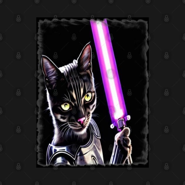 Fun Cat Print ~ AI Art ~ Fantasy Cat ~ Sci-fi Cat ~ Cats with Lightsabers by catsnlightsabres