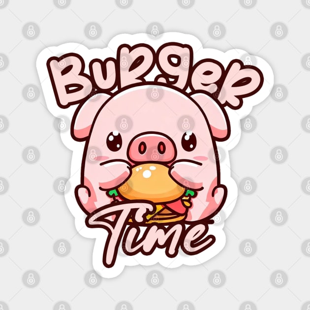 Cute Kawaii Pig Its Time for a Burger Magnet by Patternora