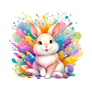 Colorful Artistic Bunny with Paint Splashes T-Shirt T-Shirt