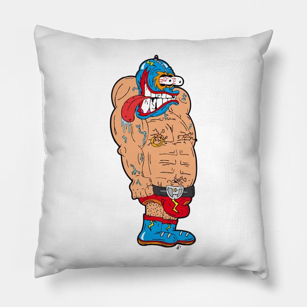 Luchador Loco (Crazy Wrestler) Pillow by JonOldfield88