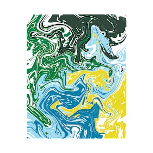 Shades of Green, Blue, Yellow, and White Aesthetic Marble Pattern T-Shirt