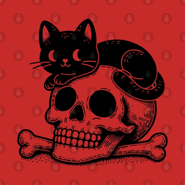 Black cat lay on the skull by AnnArtshock