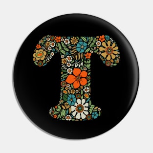 Hippie Floral Letter T Pin