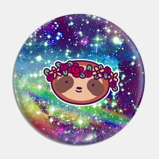 Flower Crown Sloth Face Rainbow Space Pin