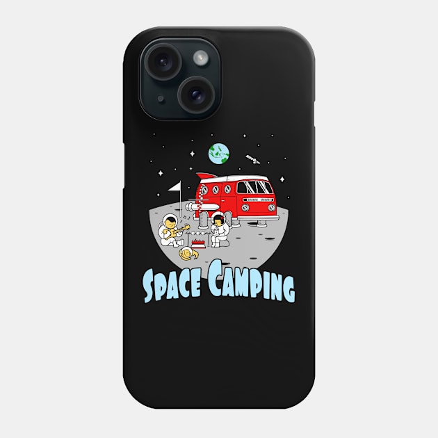 Space Camping Adventure cute Astronauts on Moon Phone Case by Foxxy Merch