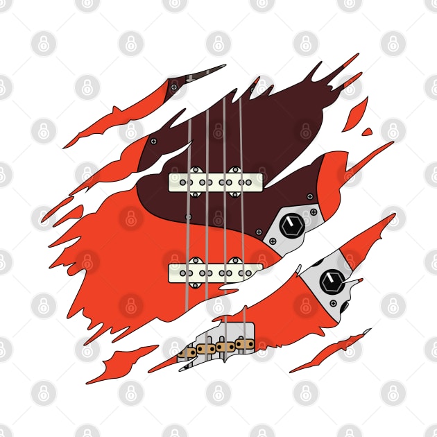 Ripped Bass Guitar J-Style Red Color by nightsworthy