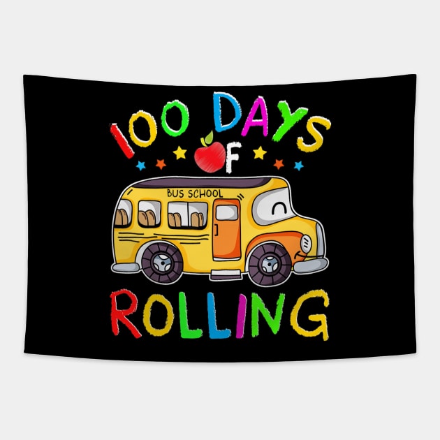 100 Days Of Rolling School Bus 100 Days Of School Gifts Tapestry by Manonee