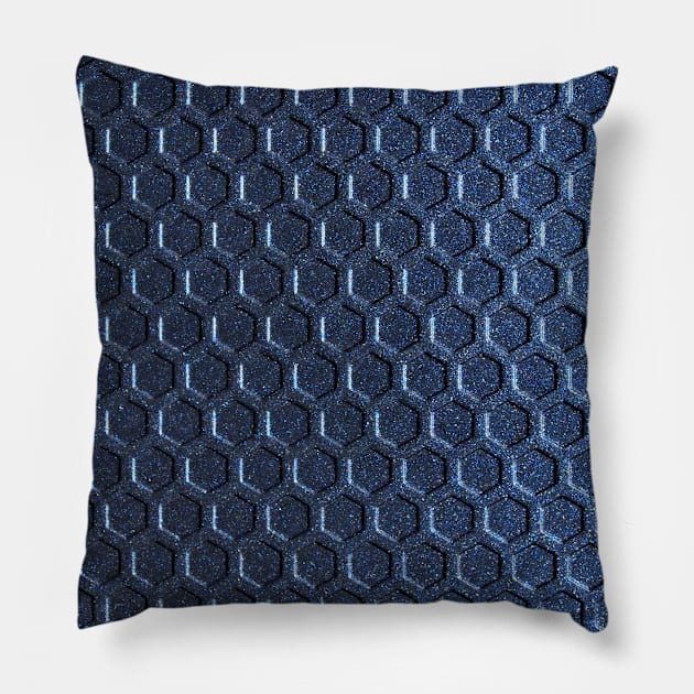 Blue hexagon steel mesh design pattern Pillow by Stefan Balaz Design