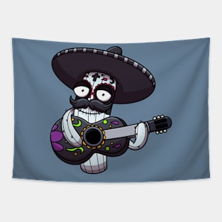 Mexican Sugar Skull Cactus Playing Guitar Tapestry