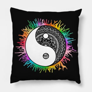 Black and White Yin Yang Mandala Pillow