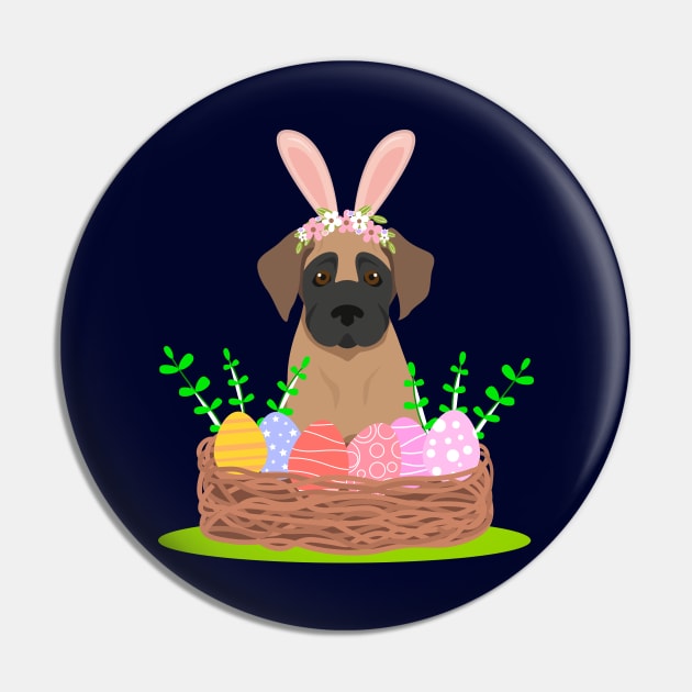 Great Dane Puppy with Bunny Ears and Easter Basket with Eggs Pin by Seasonal Dogs