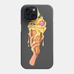 Yellow ice cream cone in hand. Yummy summer desert Phone Case