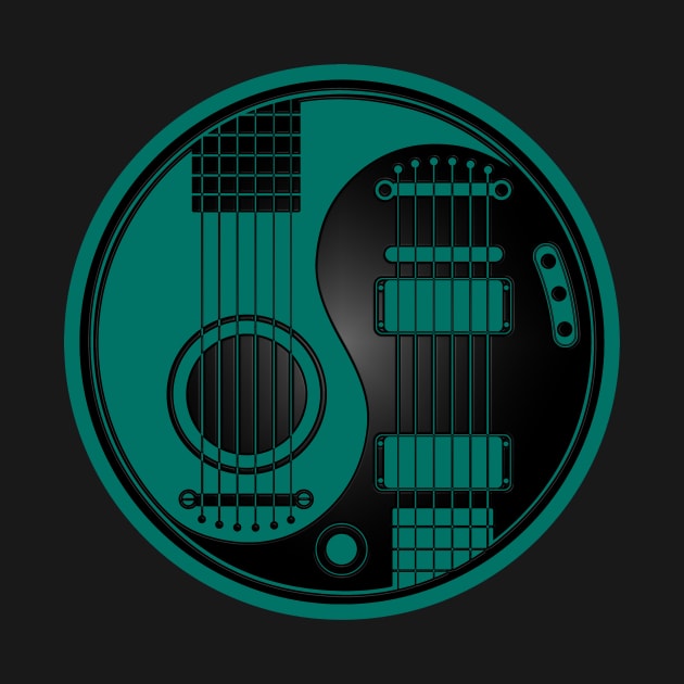 Teal Blue and Black Acoustic Electric Guitars Yin Yang by jeffbartels