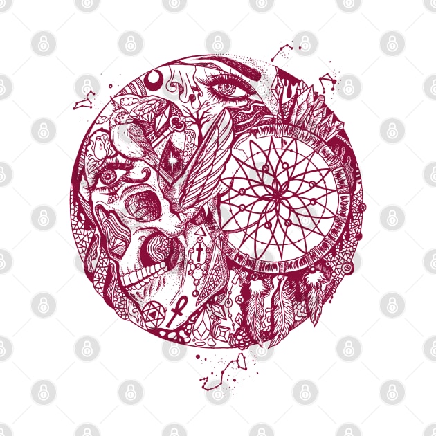 Burgundy Skull and Dreamcatcher Circle by kenallouis