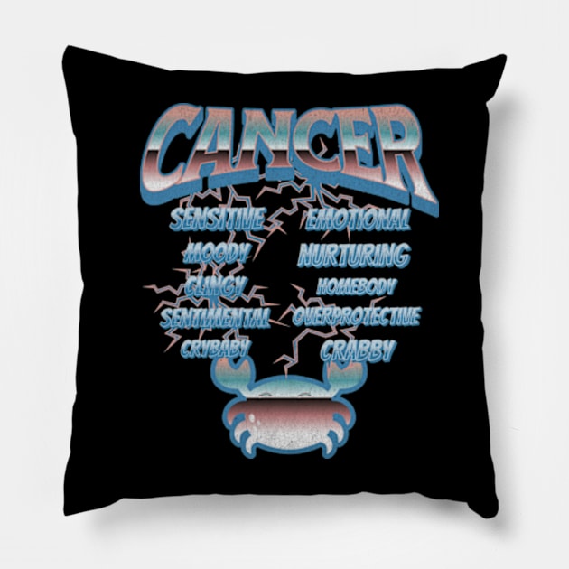 Cancer Retro 90s Band Zodiac Birthday Traits Lightning Pillow by Lavender Celeste